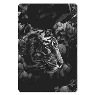 Produktbild von MuchoWow® Mauspad Mousepad Tiger zwischen den Blumen - schwarz und weiß 18x27 cm - Mousepads - Maus Mat - Pad - Mausunterlage