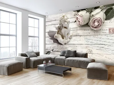 Produktbild von Vlies Fototapete 350x256 cm Tapeten Wandtapete XXL Vintage Engel Rose Bretter f-A-0342-a-a