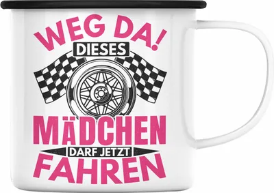 Produktbild von Trendation - Führerschein Bestanden Geschenk Emaille Tasse Spruch Mädchen Frauen (Schwarz)