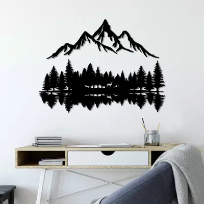 Immagine prodotto di Wallity, Natura e montagna - 11, Accessorio decorativo da parete in metallo, 100 % METALLO, Nero, 62 x 22 cm