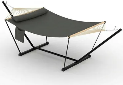 Productafbeelding van Dubbele hangmat, 3,6 meter lang, draagvermogen van 204 kg, polyester materiaal, eenvoudige montage, vrijstaande constructie