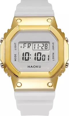 Produktbild von Square Silikon Digitaluhr in Weiß und Gold – Modern und Leicht KP21626