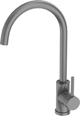 A studio shot of a kitchen faucet against a white background.