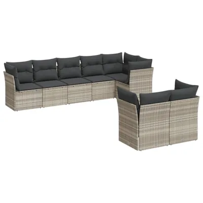 Produktbild von vidaXL 8-tlg. Garten-Sofagarnitur mit Kissen Hellgrau Poly Rattan