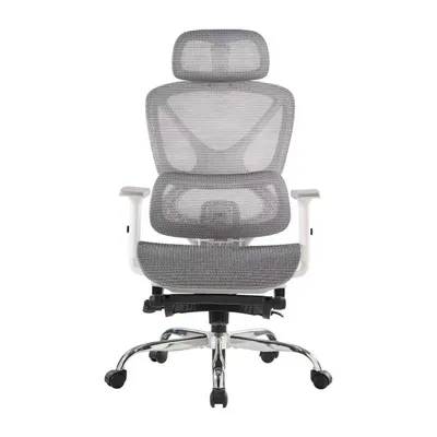 Produktbild von SevenComfort Ergonomischer Bürostuhl  mit Fußstütze 3D-Armlehnen&Kopfstütze verstellbare Rückenlehne Meshbezug atmungsaktiv Grau