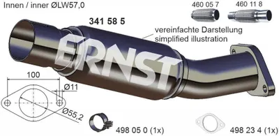 Produktbild von ERNST Abgasrohr Auspuffrohr für FORD FOCUS (DAW, DBW) Vorne 341585