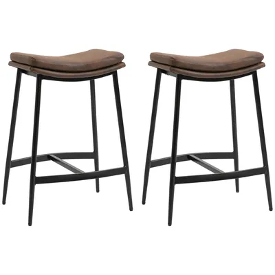 Image de HOMCOM Lot de 2 tabourets de bar chaises hautes avec repose-pieds acier - style industriel - assise incurvée - 48,5 x 38,5 x 68,5 cm marron noir