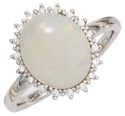 Produktbild von Ring Damenring mit Opal & 18 Diamanten Brillanten 585 Gold Weißgold Opalring Innenumfang 52mm Ø16.6mm