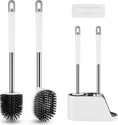 Produktbild von Klobürste Silikon, Toilettenbürste mit bürste und Aufbewahrungsbereich, WC Bürste für die Wandmontage ohne Bohren, Grau&Weiß