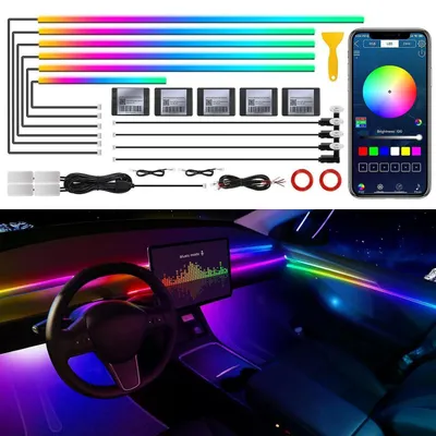 Immagine prodotto di Illuminazione ambientale a LED per auto, interni, acrilico, RGB, controllo tramite app, sincronizzazione con la musica, 175 pollici