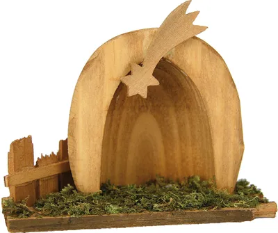 Produktbild von Krippenstall Holz 8x10 cm mit Gras für 4 cm Figuren Deko
