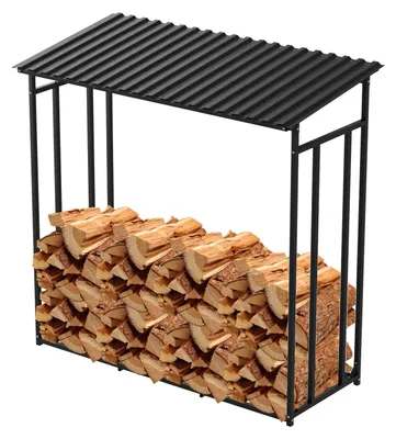Obrázek produktu pro Venkovní regál na dřevo Peviasot, rozměry 185 x 70 x 185 cm, pozinkovaná kovová stříška, zvýšená odkládací plocha a dvoučástná ochranná plachta