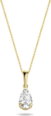Produktbild von New Bling 9NBG-0239 Gold-Halskette mit Anhänger - Damen - Zirkonia - Tropfen - 8 x 5 mm - Ankerglied - 39 + 3 + 3 cm - 14 Karat - Gold