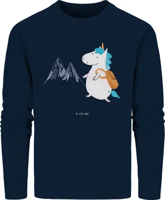 Produktbild von Mr. & Mrs. Panda Baumwoll Pullover Einhorn Bergsteiger Größe M - French Navy - Geschenk, Unicorn, Urlaub, Reisen, Abenteuer, Sweater, Einhörner, Rundhals Sweatshirt