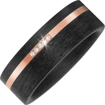 Produktbild von Gr. 56 Partner Ring Carbon mit 585 Gold Rotgold matt 5 Diamanten Brillanten Partnerring