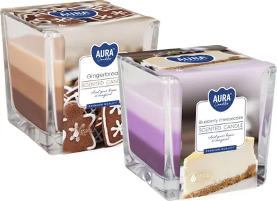 Zdjęcie produktu dla ZESTAW Świeca zapachowa w szkle trójkolorowa BISPOL Aura 32H MIX "10" 2szt.