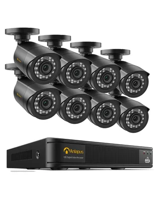 Produktbild von Anlapus 1080P Video Überwachungskamera Set Aussen mit BNC Kabel, 8CH CCVT DVR ohne HDD, KI Personen-/Fahrzeugerkennung, 8X 2MP Analog Kameras