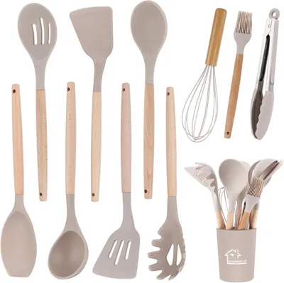 Produktbild von Küchenhelfer-Set – 11-teilig – Holz – Silikongriffe – Spülmaschinenfest – Hitzebeständig