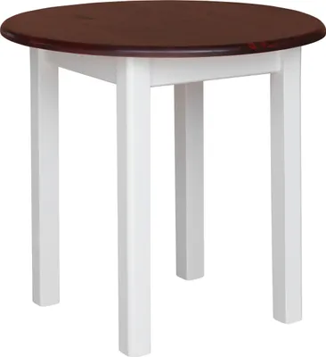 Produktbild von Weißer Runder Tisch aus massivem Kiefernholz mit Tischplatte in der Farbe Calvados 90 cm