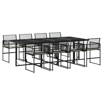 Obrázek produktu pro vidaXL 9dílný zahradní jídelní set s polštáři Black Poly Rattan