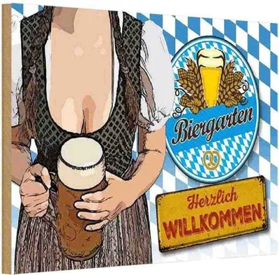Produktbild von vianmo Holzschild 12x18 cm Biergarten Willkommen Bayern Essen Trinken