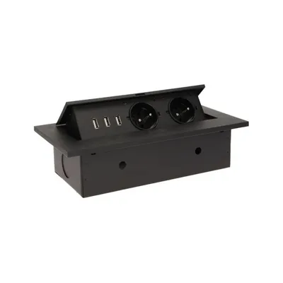 Obrázek produktu pro Výklopný blok ORNO OR-AE-1324/B, 2x2P+Z, 3xUSB, černá