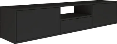 Produktbild von Selsey Framme – hängendes TV-Board mit drei Klappen und einer Ablage, Schwarz, 150 cm