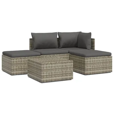 Immagine prodotto di vidaXL Set da salotto da giardino 5 pezzi con cuscini in polirattan grigio