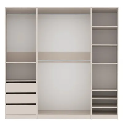 Produktbild von Marmex TRES J, offener Kleiderschrank mit Kleiderbügeln, Ablagen, Schubladen 210x206x51 cm, graubeige cashmere