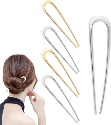 Produktbild von 2 Stück U-Förmige Französische Haarnadel, Groß Metall U-Förmige Haarnadel, für alle Haartypen von Frauen und Mädchen Styling Haar Accessoires, (Gold und Silber)