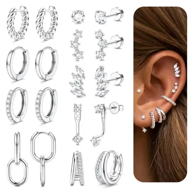 Produktbild von Oorbellen Set - 9 Paare Flachback Oorringen - Hypoallergen 14K Verguld