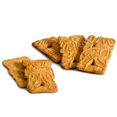 A group of spiced cookies arranged on a white background.