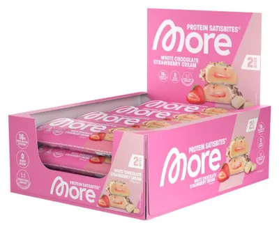 Produktbild von More Nutrition Protein Satisbites- 12 Riegel 2x25g White Chocolate Strawberry Cream