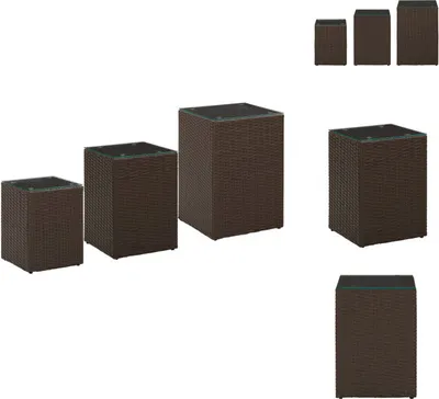 Produktbild von vidaXL Beistelltische 3 Stk. mit Glasplatten Braun Poly Rattan -  Beistelltische
