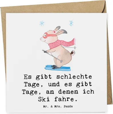 Produktbild von Mr. & Mrs. Panda Grußkarte Hase Skifahren - Weiß - Geschenk, Skisport, Ski fahren, Skirennen, faltkarte, Sport, Skiwettbewerb, doppelkarte, Klappkarte, Glückwunschkarte