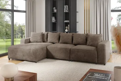 Produktbild von Ecksofa Designersofa Sofa MEGAN in Stoff Poso Cappuccino Ottomane Links