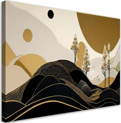 Produktbild von Leinwandbild Landschaft Abstraktion Glamour Goldene 90x60 Feeby Schwarz bild für die wand bereit zum aufhängen