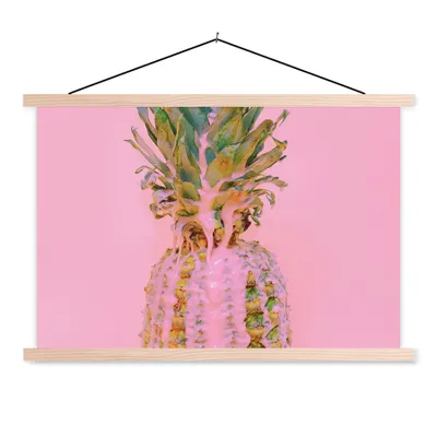 Produktbild von MuchoWow® Textilposter Farbe - Ananas - Rosa - Sommer 60x40 cm mit holzfarbenen Rahmen - Bilder