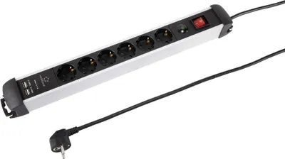 Produktbild von Renkforce 815A-CMB-SUSB Steckdosenleiste mit Schalter 6fach Schwarz, Silber Schutzkontakt 1 St.