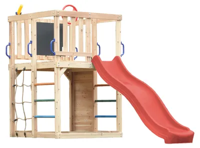 Image de Axi Sam Aire De Jeux En Bois, Toboggan Rouge | Structure D'Escalade Pour Enfants Avec Mur D'Escalade, Filet Et Barres De Suspension | Accessoires