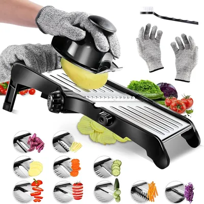 Produktbild von Gemüsehobel, Mandoline Gemüseschneider, Gurkenhobel, 10 in 1 Küchenhobel Schneider, Küchenreibe Gemüsereibe für Gurke, Zwiebel und Käse