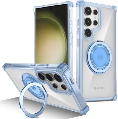 Produktbild von Handyhülle für Samsung Galaxy S23 Ultra Magnetisches Ringhalter Ständer Kompatibel mit Magsafe Militärschutz Transparente Hülle Blau