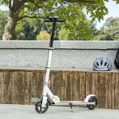 Produktbild von SUGIFT Kinderroller mit LED-Leuchträdern & Doppelbremse, Tretroller Kickscooter, Metallrahmen Kunststoff, Weiß | 73–89 cm Lenker | 145 mm Räder | bis 50 kg