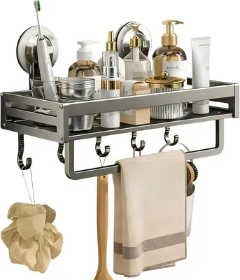 Produktbild von Duschregal 40 cm, 4 Haken, Aluminium, für Badezimmer