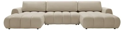 Produktbild von Panorama-Ecksofa mit Schlaffunktion aus beigem Stoff FRIDORA