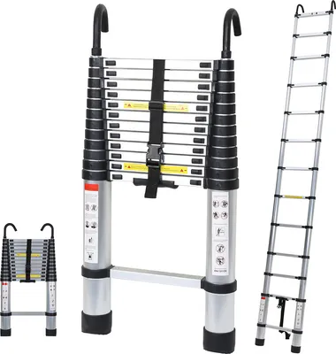 Produktbild von Jiubiaz Teleskopleiter Mit Haken Aluminium Stehleiter Silber 3.8m