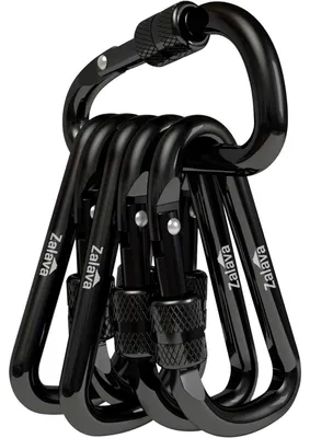 Productafbeelding van Karabiner, Mini, 6-delig, 6 cm, schroefsluiting, aluminium, zwart, geschikt voor vissen en kamperen