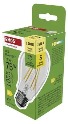 Produktbild von EMOS - Dimmbare Edison LED Lampe 7,5 W - Filament Glühbirne A60 Ersatz für 75W -