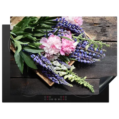 Produktbild von KitchenYeah© Herdabdeckplatte Blumen - Vintage - Holz , 71x52cm, Küche Deko, Glaskeramikkochfeld Herdabdeckung, Abdeckplatte fùr Kochfeld