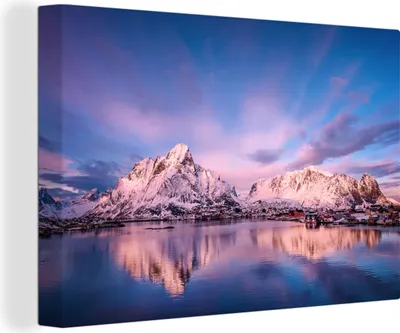 Produktbild von OneMillionCanvasses® - Leinwandbilder - 140x90 cm, Berge am See, Wandbilder Kunstdruck Wanddekoration - Foto auf Leinwand - Gemälde auf Holzrahmen